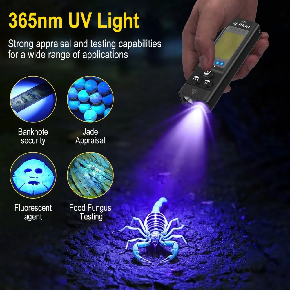 BORUiT U7 UV LED EDC Flashligh - Outdoor Power Bank 评论和价格