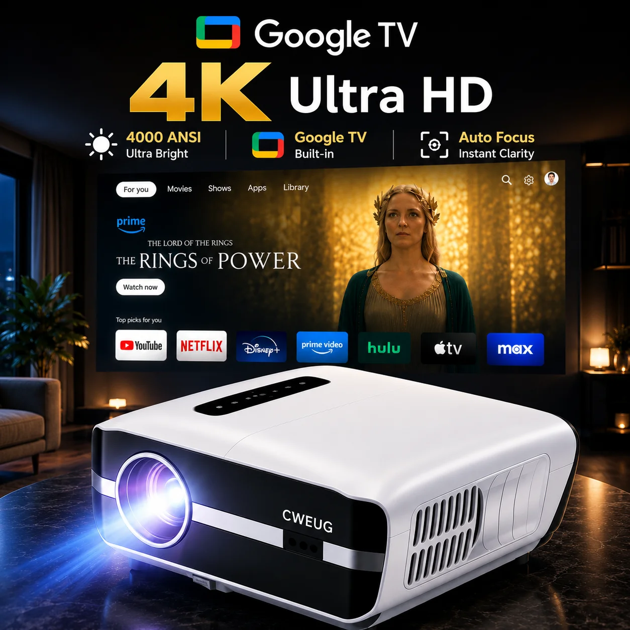 NewA9S 4k Projector Auto Focus - Outdoor Power Products 评论和价格